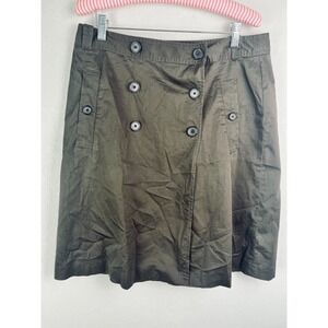 Banana Republic Stretch Buttons MIDI Skirt Size 12 Brown Twill Minimalist Preppy